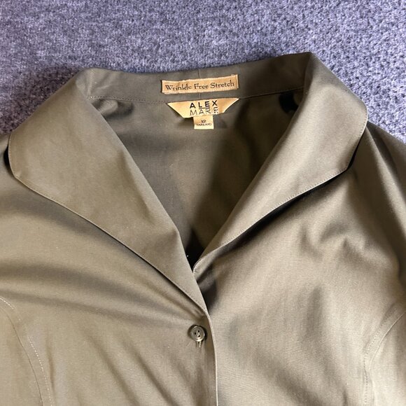 Alex Marie Sz 12 Olive Green Roll Tab Collared Button‎ Sleeves Shirt Dress - Picture 6 of 12